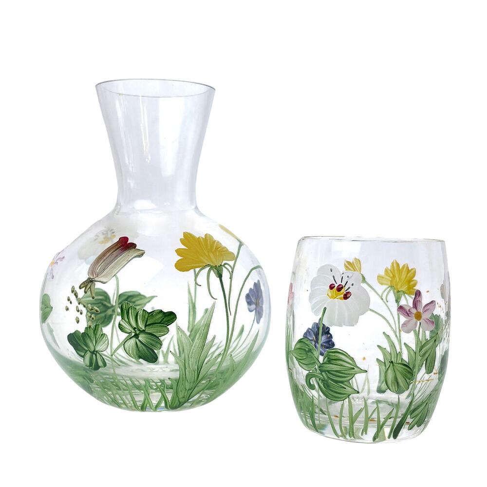 Vintage Royal Danube Romania Hand Painted Carafe 6 Inches And Cup 3.5 Inches